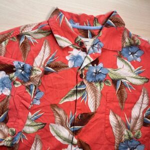 Tommy Bahama Button Shirt Mens L Red Floral Silk Blend IslandZone Original Fit